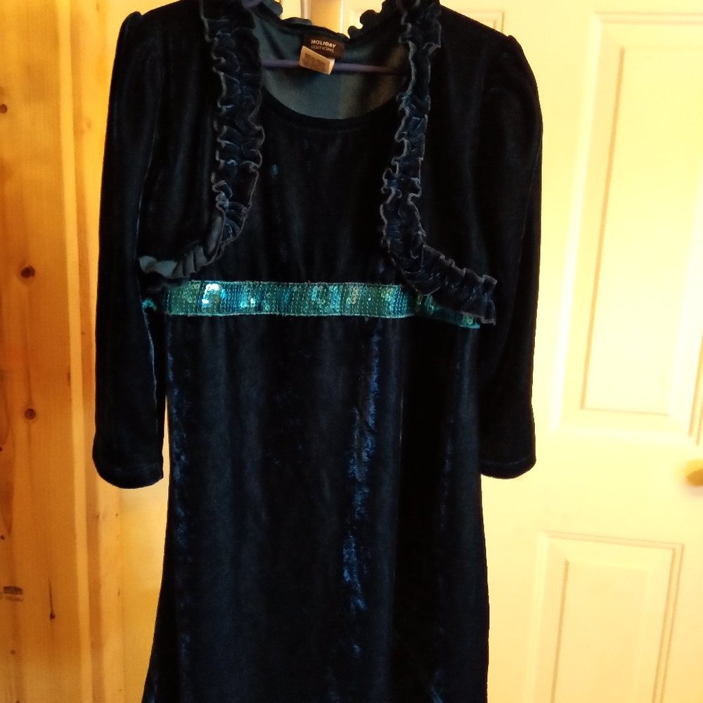 BLUE VELOUR DRESS - Picture 1 of 7
